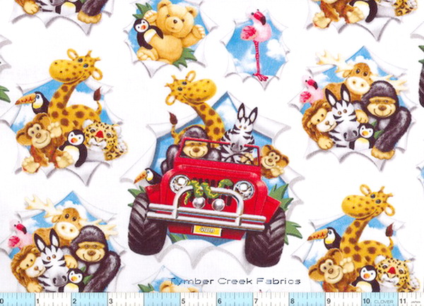 Jungle Animals Jeep Fun Fabric 1yd28"